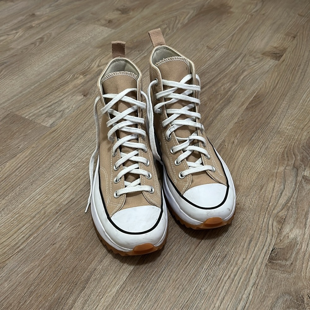 Converse Beige High-Top Platform Sneakers with White Accents - Picture 3 of 8